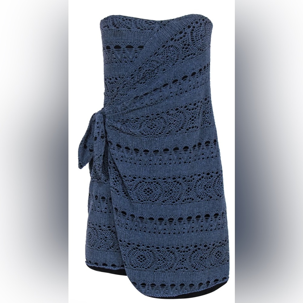 Free people navy crocheted tie in front strapless dress size L